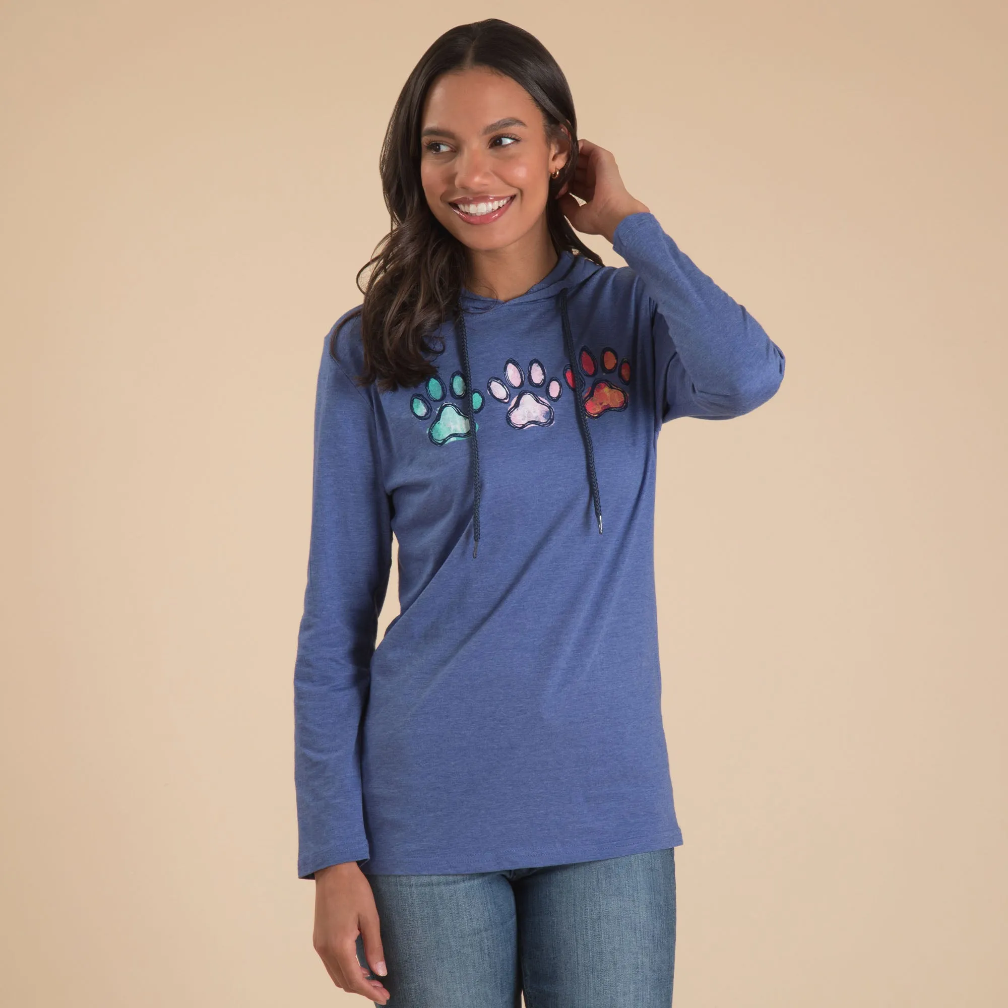 Abstract Paws Hooded Long Sleeve Tee