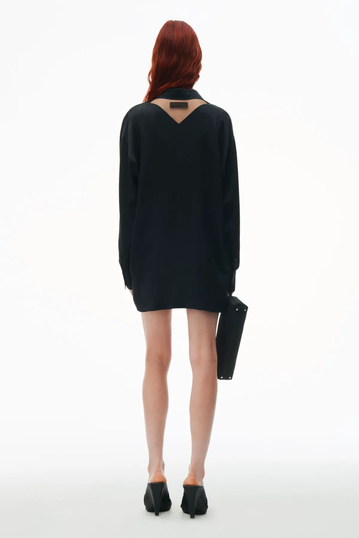 Alexander Wang Oversized Silk Shirt with Logo Cut Out - Black