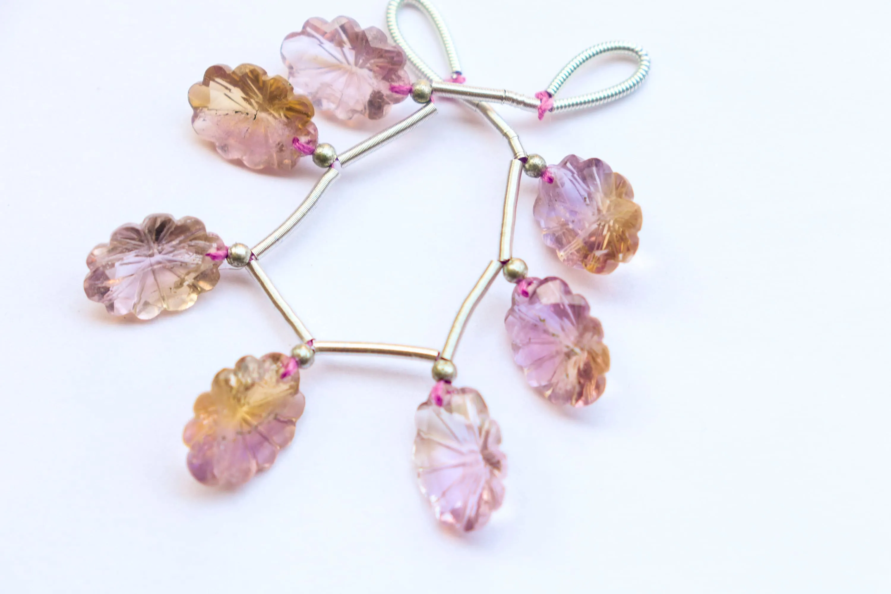 Ametrine Flower Cut carved beads