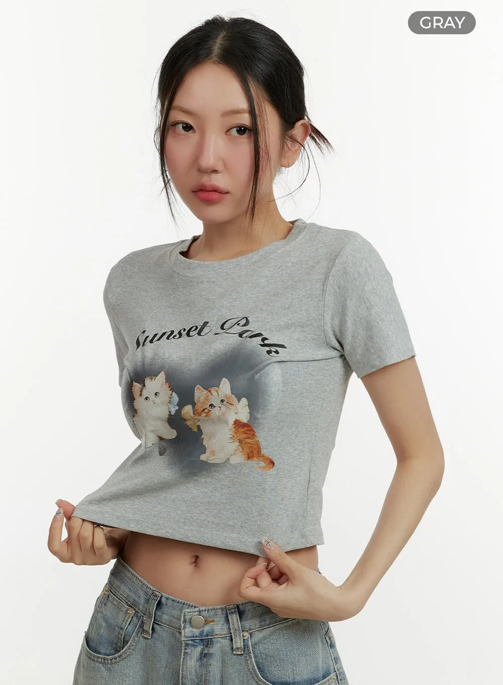 Animal Graphic Crop Tee CY408