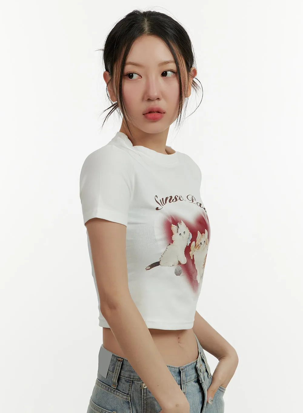 Animal Graphic Crop Tee CY408