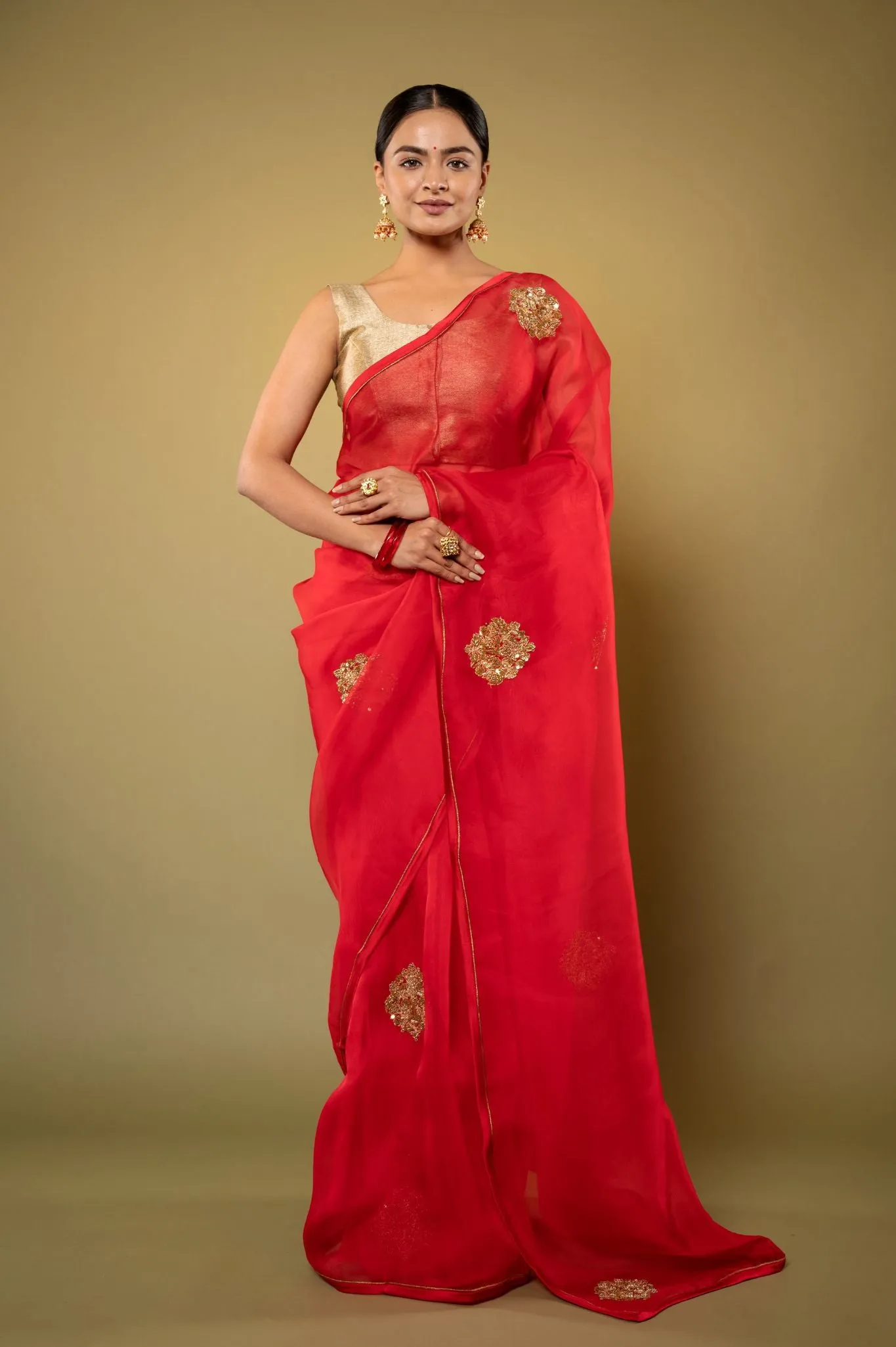 Antique Sindoori Flower Organza Saree