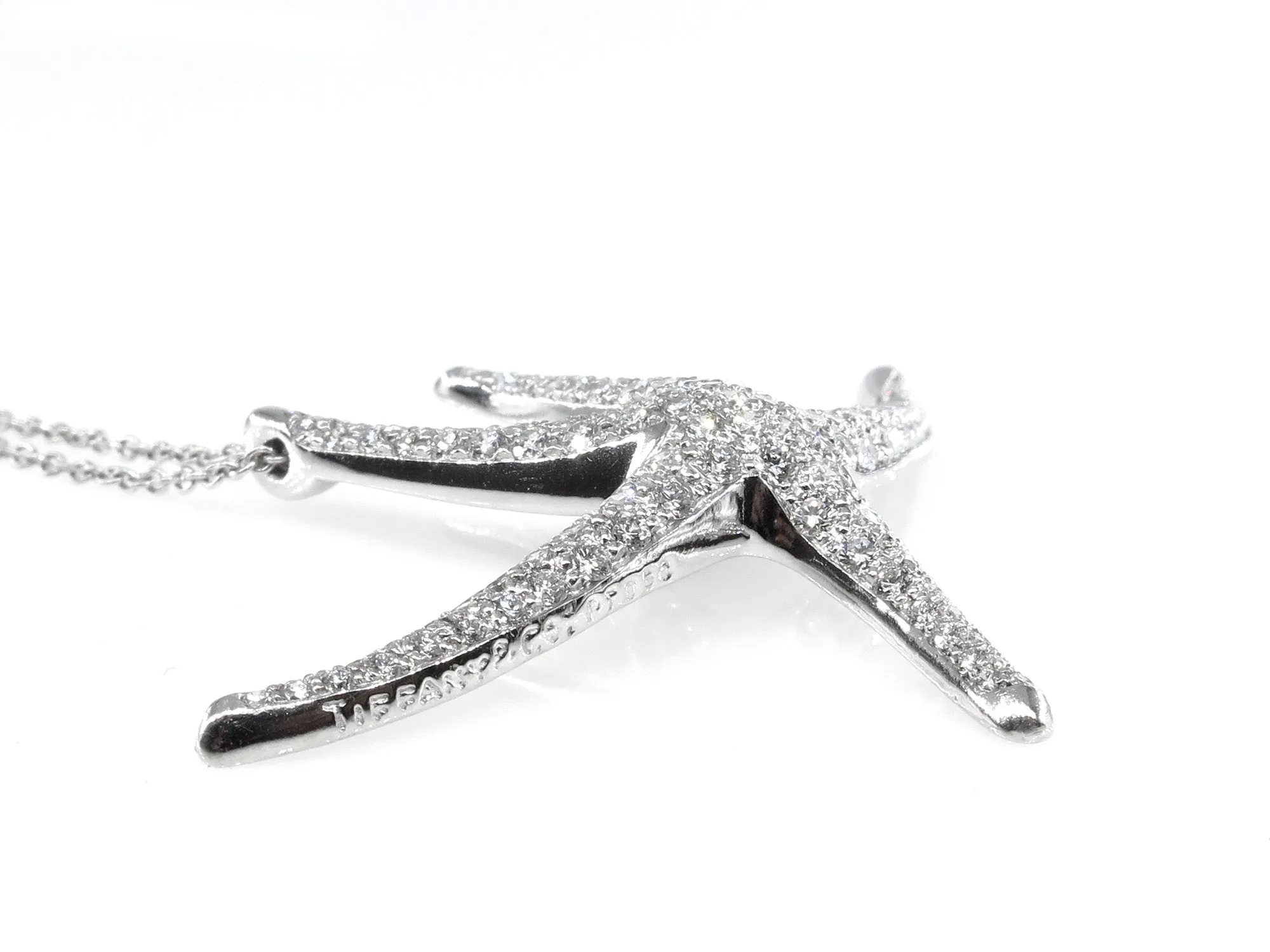 Authentic TIFFANY & CO 1.25ct Large STARFISH Pave Diamond Platinum Pendant Necklace by Elsa Peretti