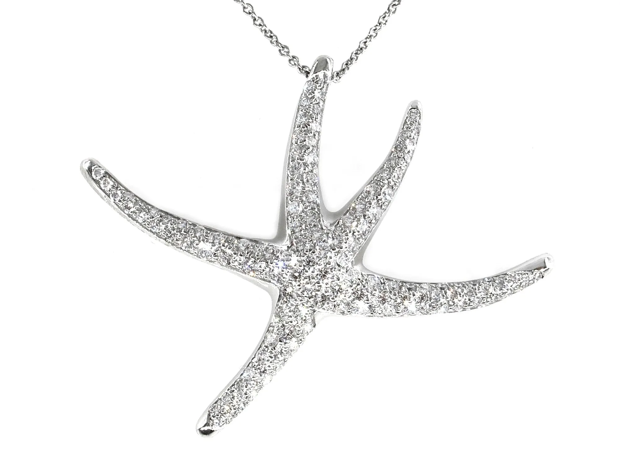 Authentic TIFFANY & CO 1.25ct Large STARFISH Pave Diamond Platinum Pendant Necklace by Elsa Peretti