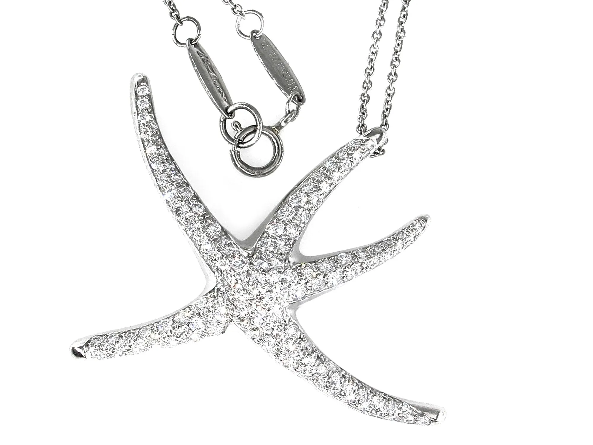 Authentic TIFFANY & CO 1.25ct Large STARFISH Pave Diamond Platinum Pendant Necklace by Elsa Peretti