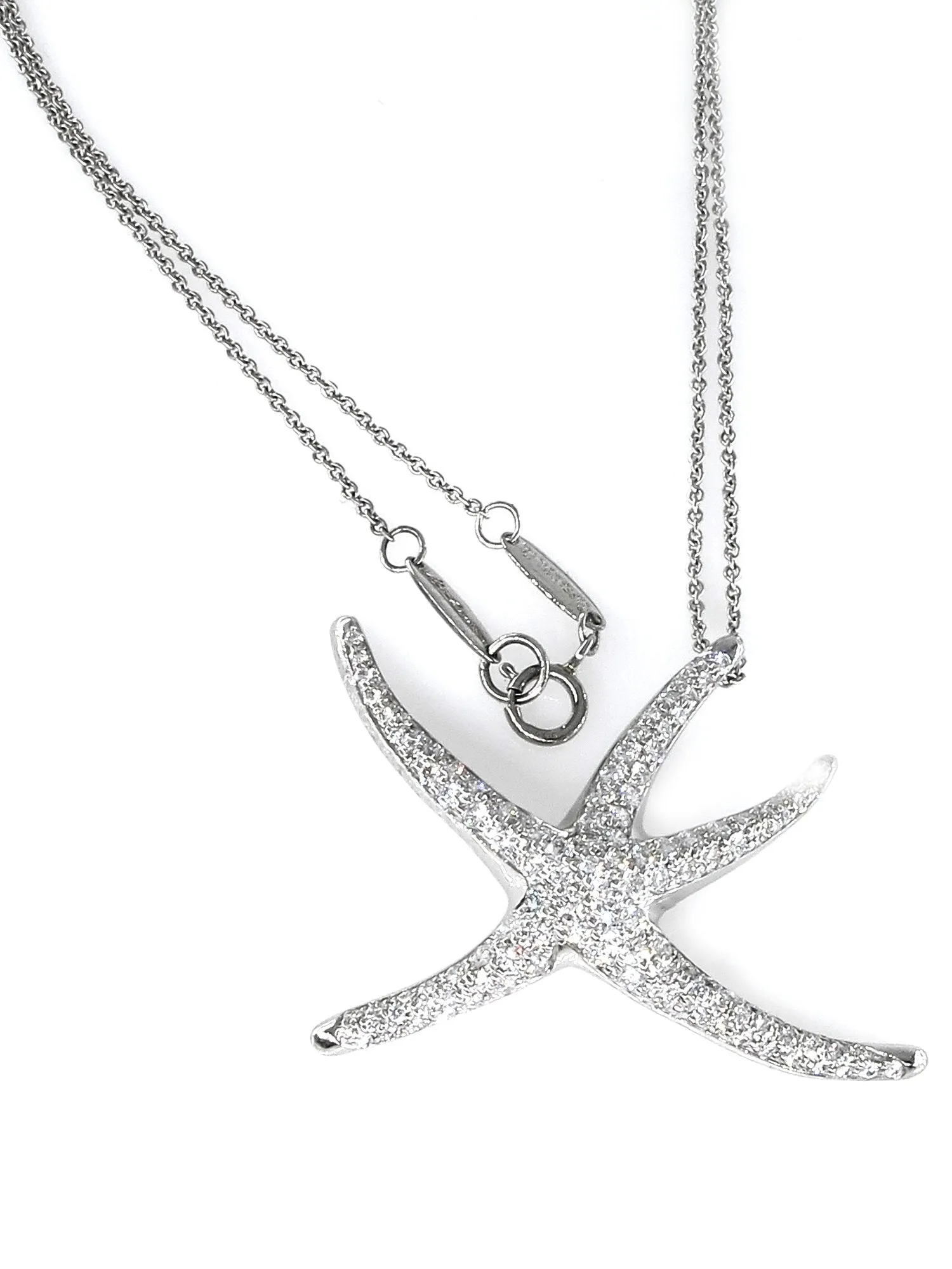 Authentic TIFFANY & CO 1.25ct Large STARFISH Pave Diamond Platinum Pendant Necklace by Elsa Peretti