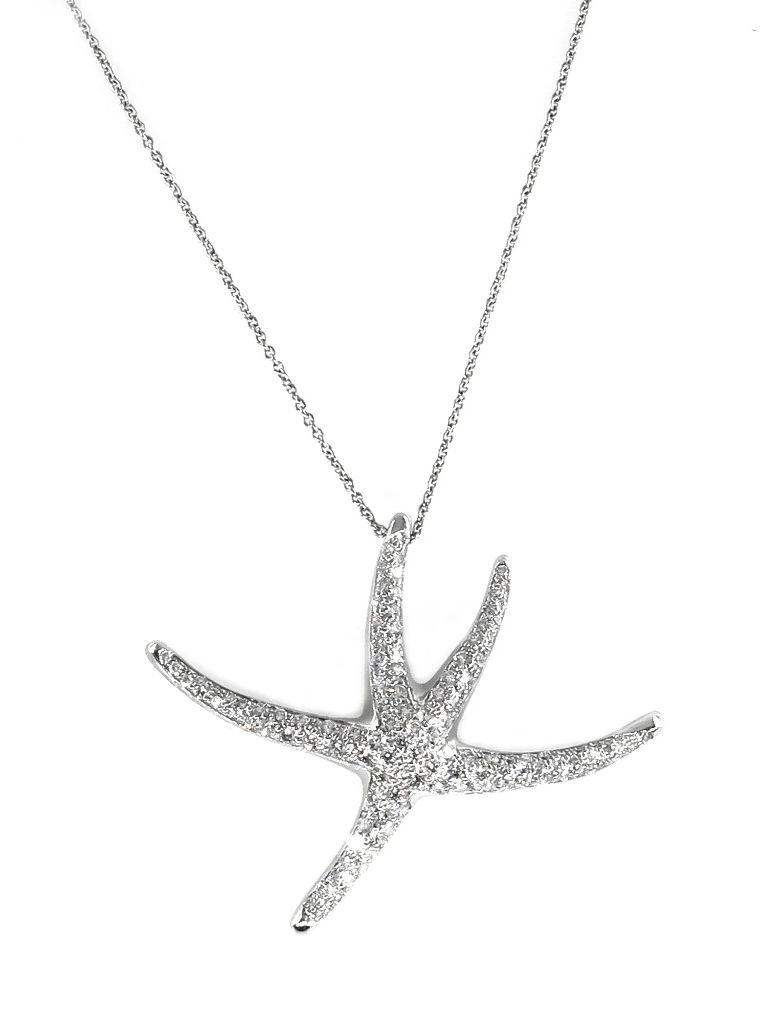 Authentic TIFFANY & CO 1.25ct Large STARFISH Pave Diamond Platinum Pendant Necklace by Elsa Peretti