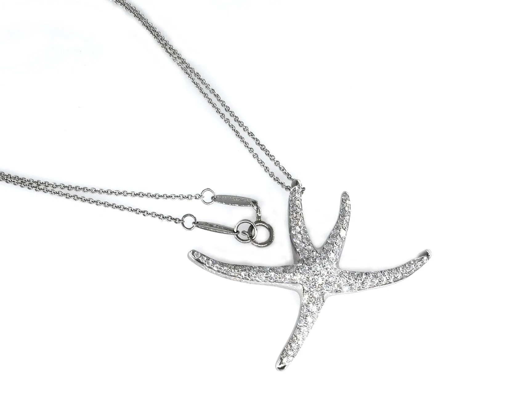 Authentic TIFFANY & CO 1.25ct Large STARFISH Pave Diamond Platinum Pendant Necklace by Elsa Peretti