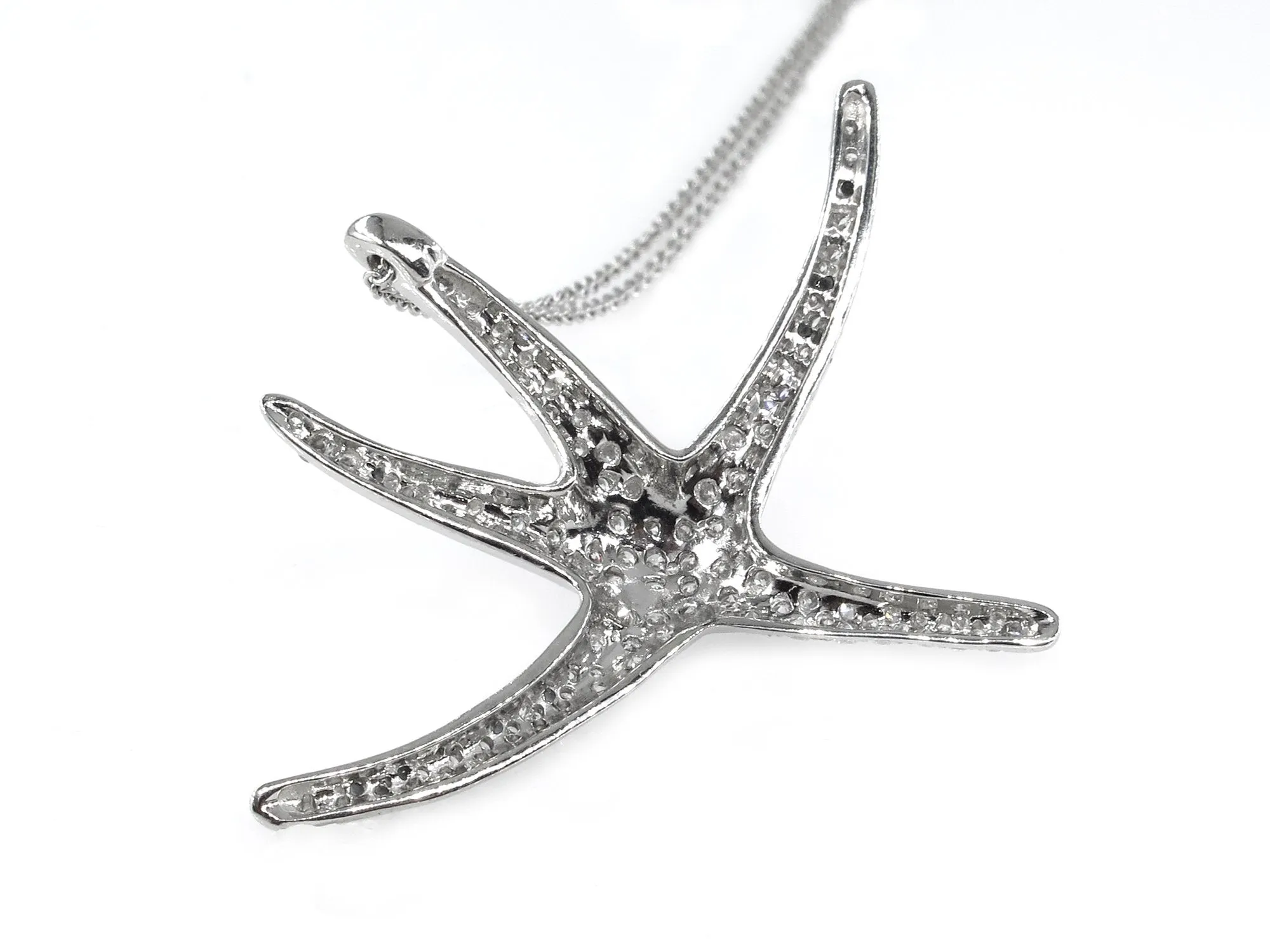 Authentic TIFFANY & CO 1.25ct Large STARFISH Pave Diamond Platinum Pendant Necklace by Elsa Peretti