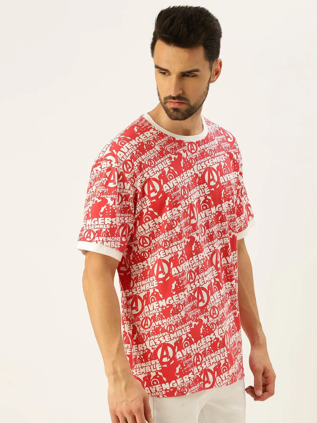 Avengers Red Oversized Graphic Printed Tshirt