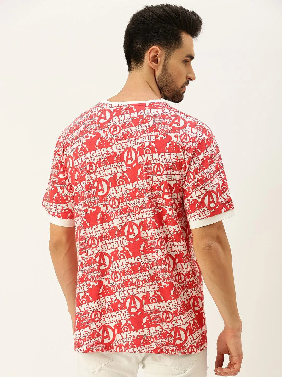 Avengers Red Oversized Graphic Printed Tshirt