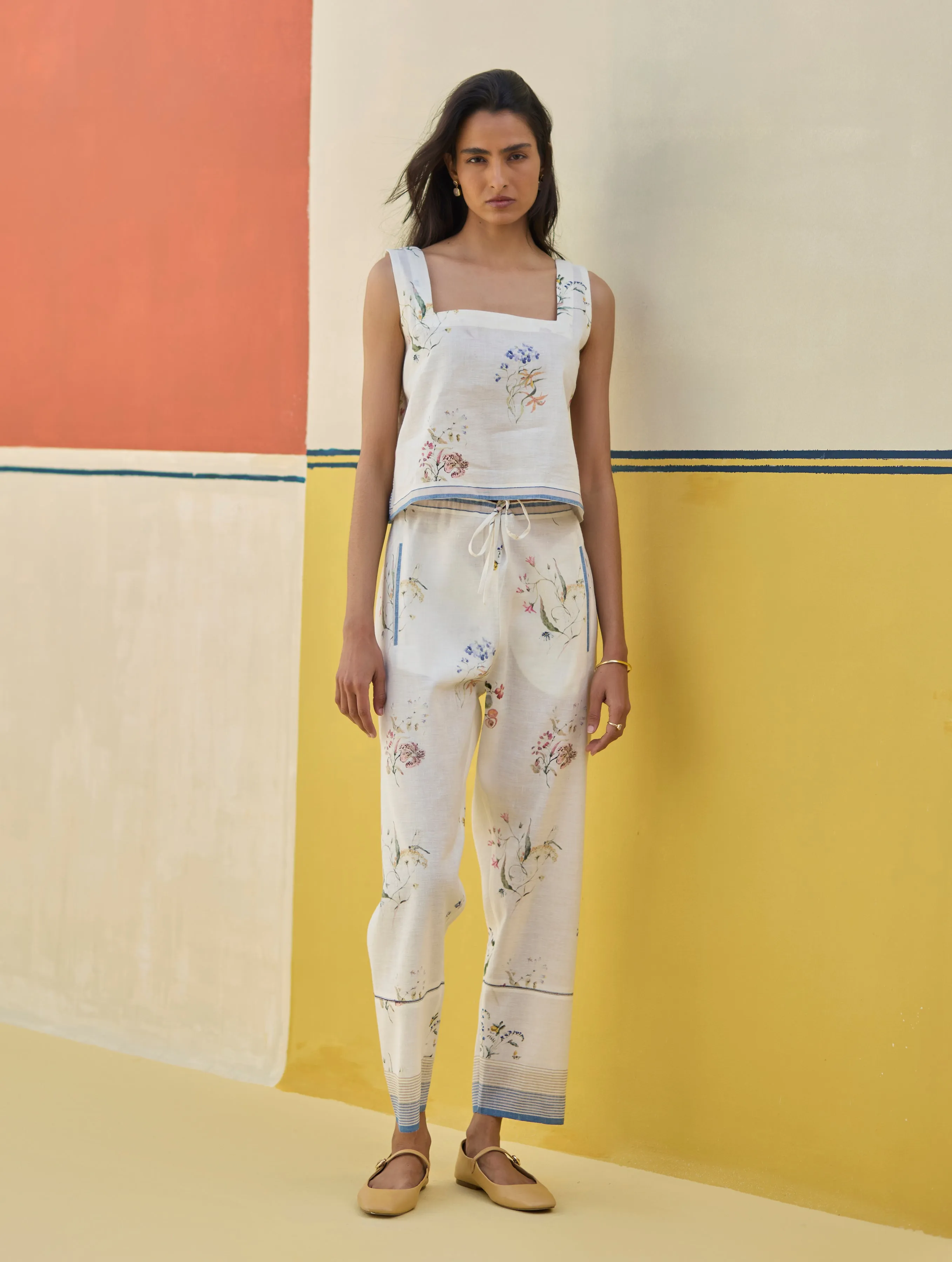 Ayaka Watercolor Floral Crop Top - Ivory