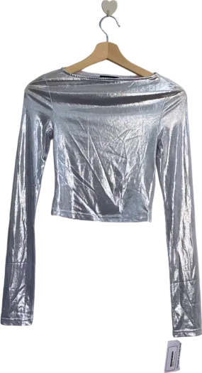 Babyboo Silver Metallic Long Sleeve Crop Top UK XS