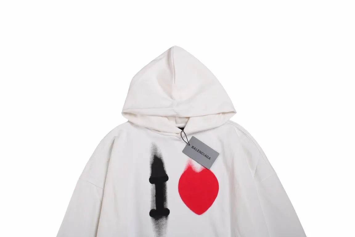 Balenciaga White Hoodie with "I Love" Graphic