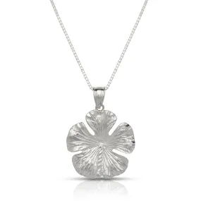 Better Jewelry Large Hibiscus .925 Sterling Silver Necklace w. Box Chain