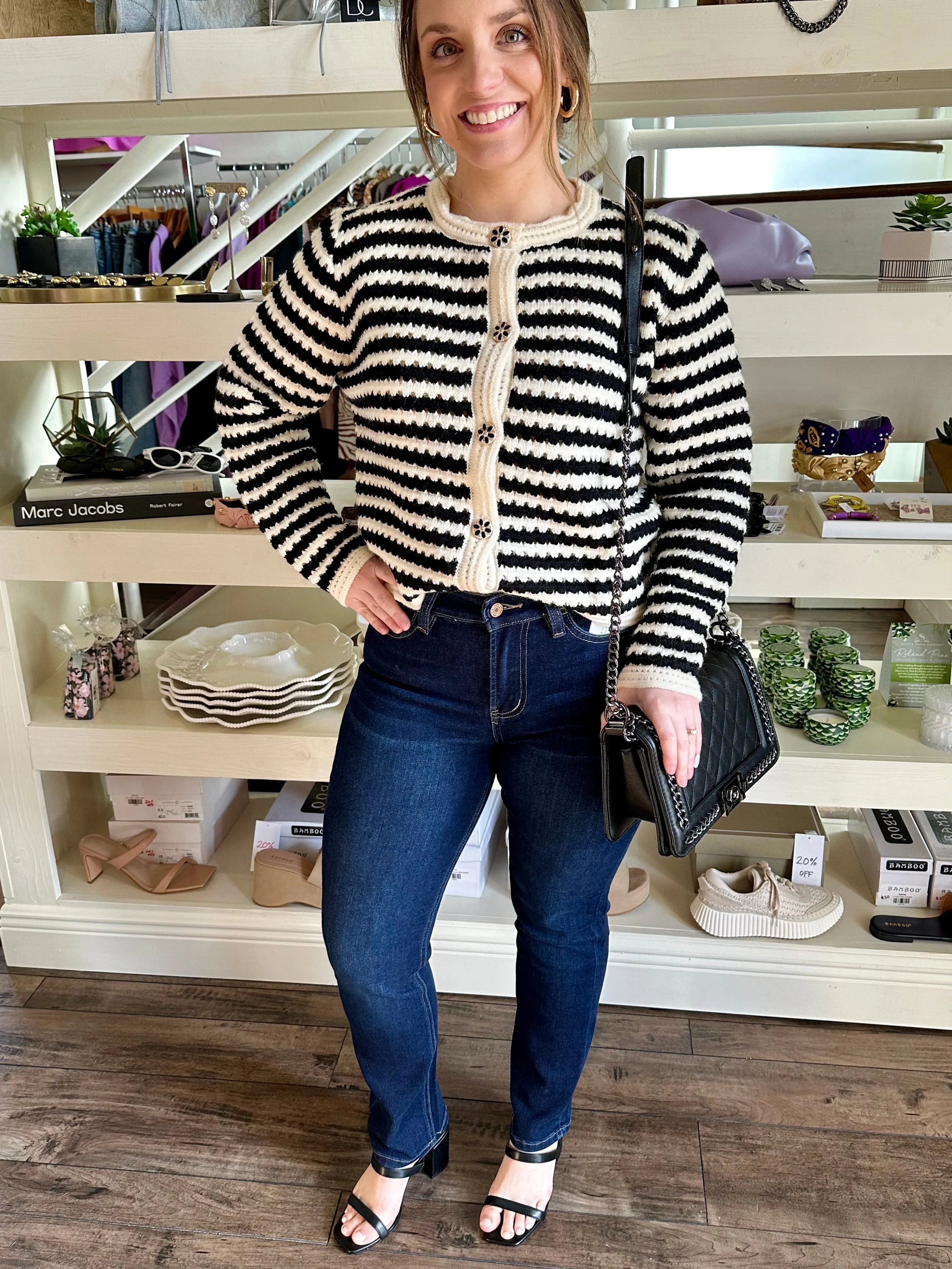 Black and Ivory Stripe Cardigan