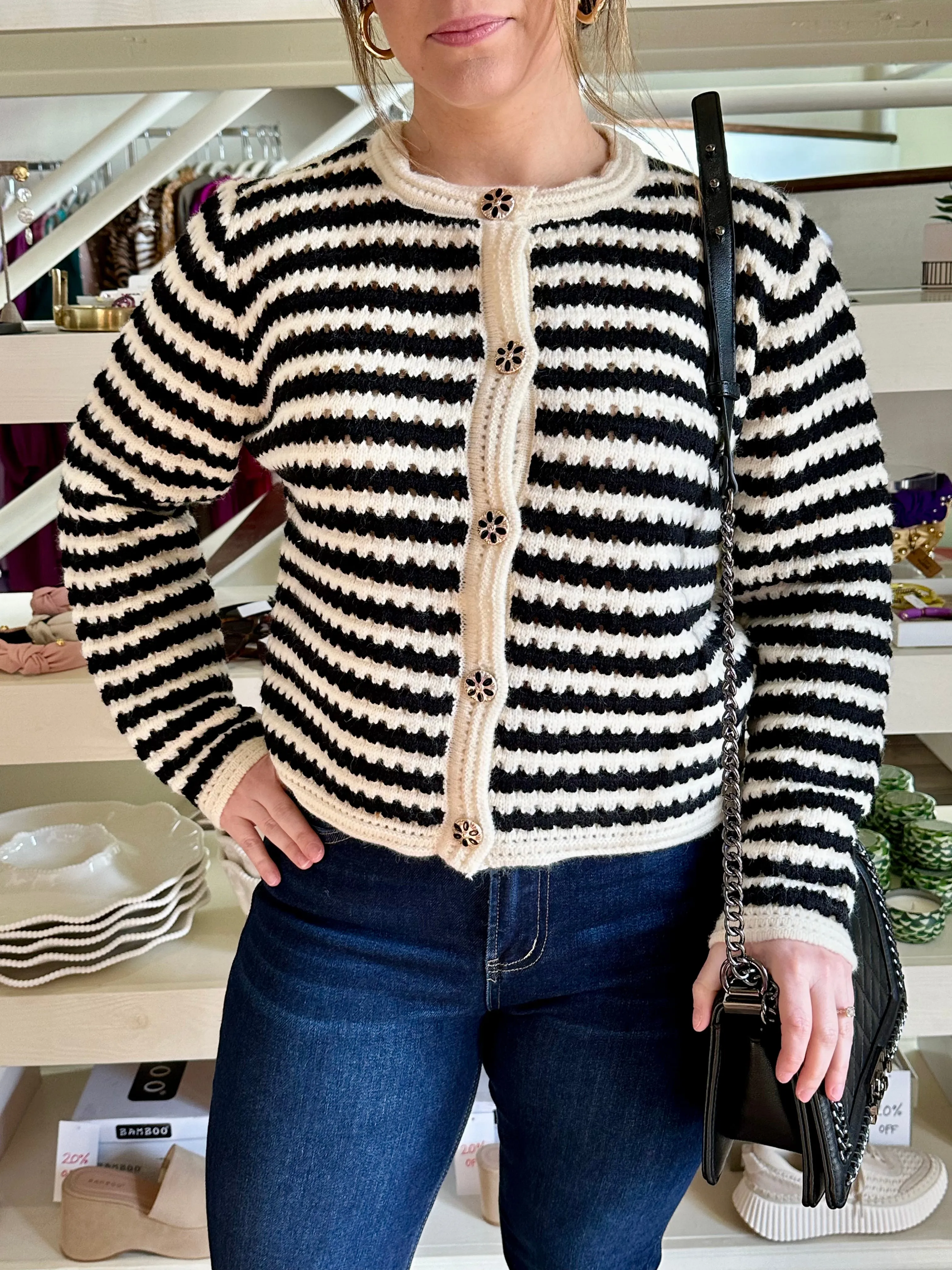 Black and Ivory Stripe Cardigan