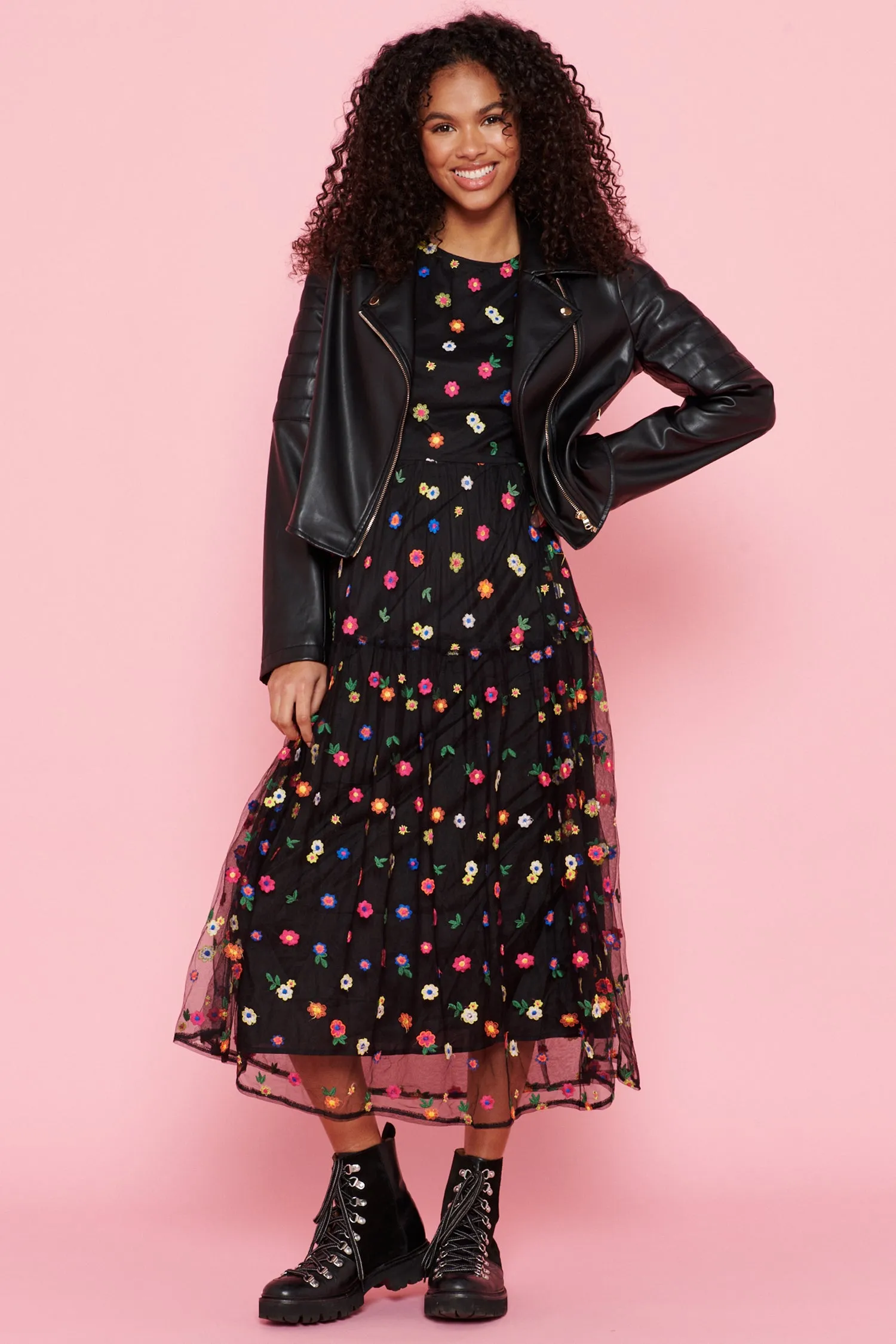 Black Flower Abigail Dress