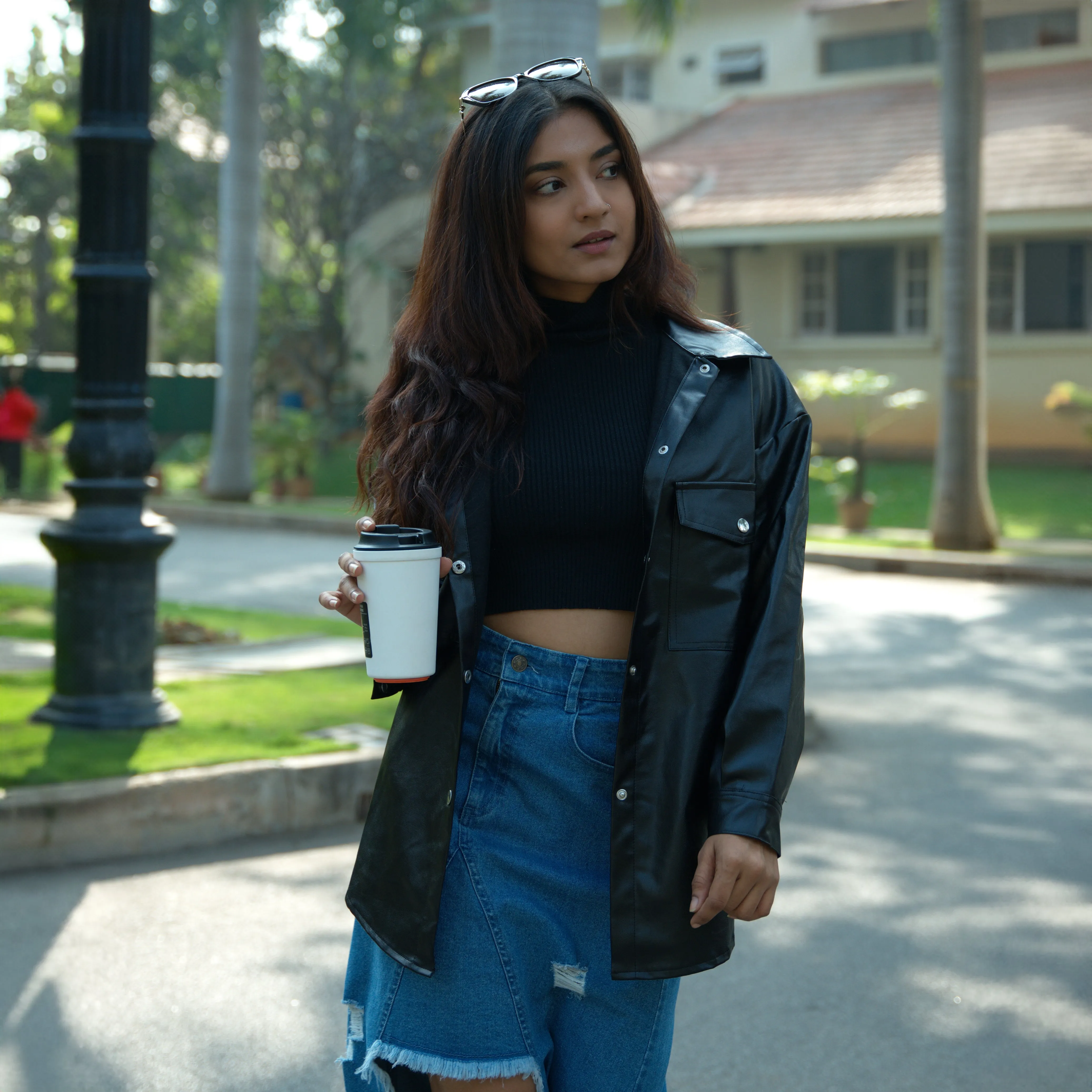 Black Oversized Faux-leather Jacket