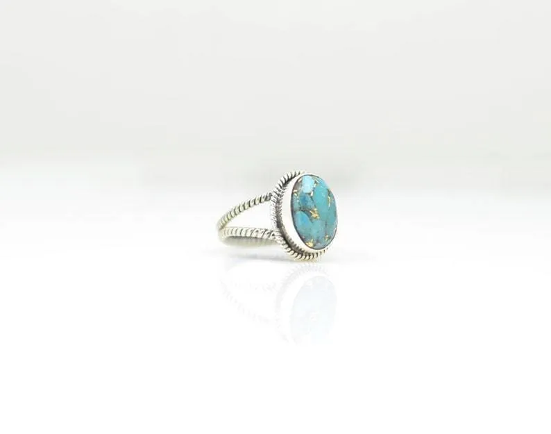 Blue Mojave Turquoise Ring Silver 925, Oval Gemstone, Double Band, Vintage Antique, December Birthstone, Boho Chic Ethnic, Gift for Her