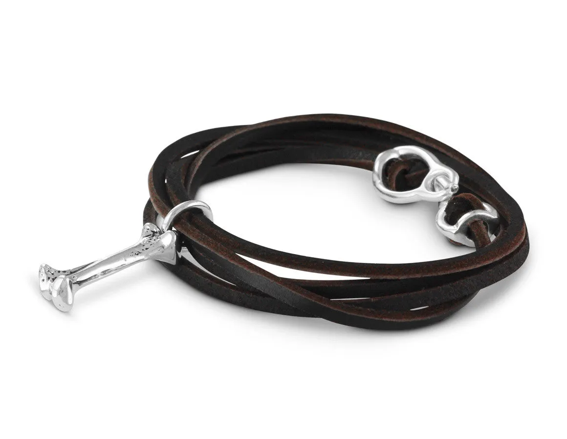 Bone Leather Bracelet - Silver