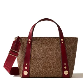 Borsa Donna a Mano BORBONESE linea Road Small in Tela Rivestita OP e Pelle Rosso Borgogna