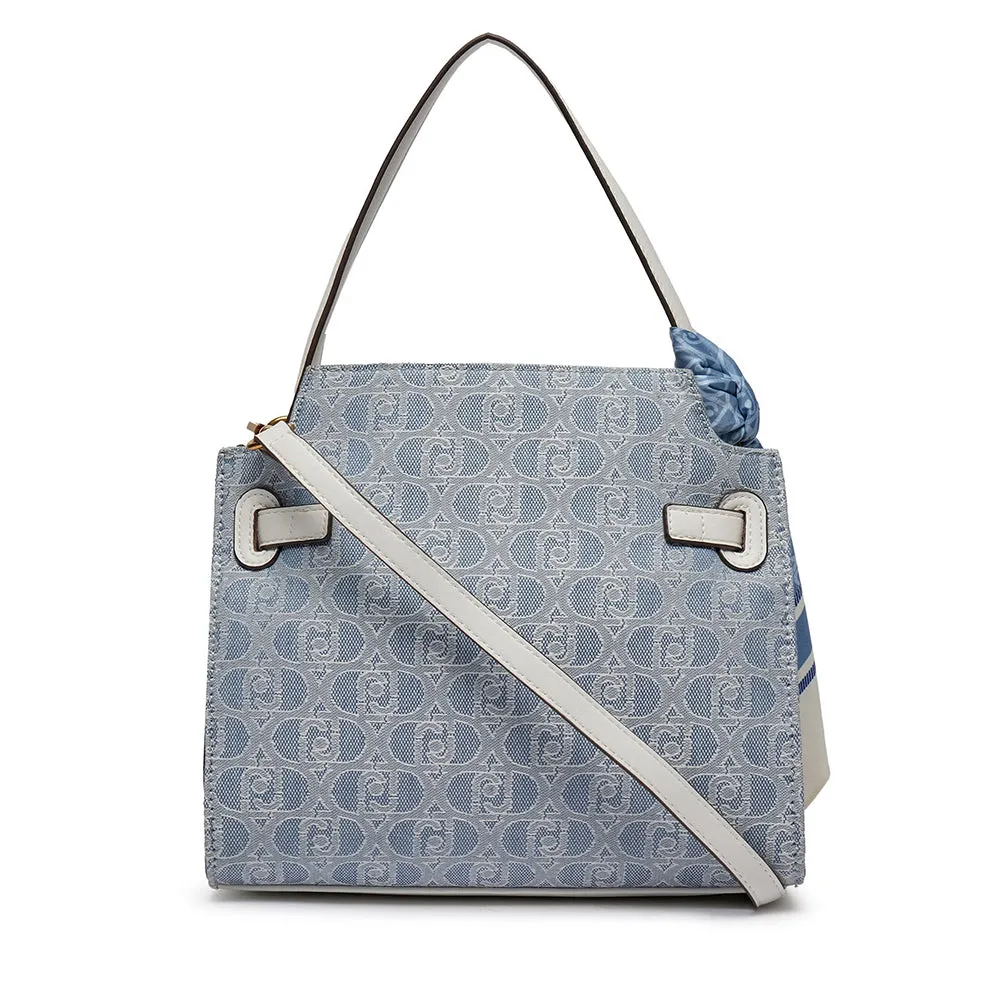 Borsa Donna a Mano LIU JO in Tessuto Jacquard Blue Denim con Foulard