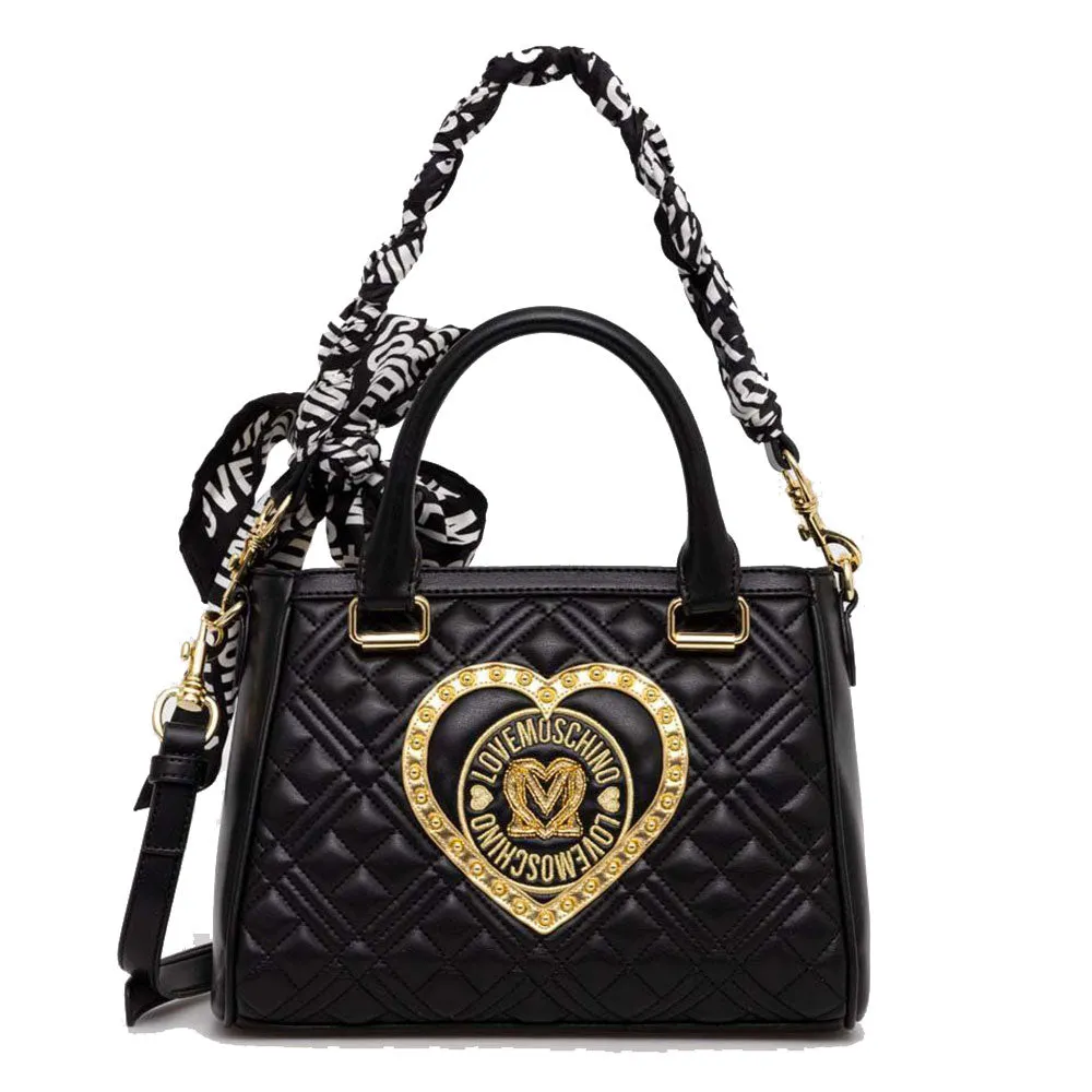 Borsa Donna a Mano LOVE MOSCHINO Nera con Maxi Logo e Foulard