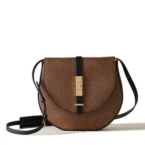 Borsa Donna Cross Over BORBONESE linea Out Of Office in Tela Rivestita OP Naturale e Pelle Nera