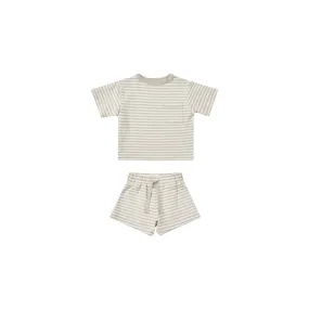 boxy pocket tee   short set || ash stripe