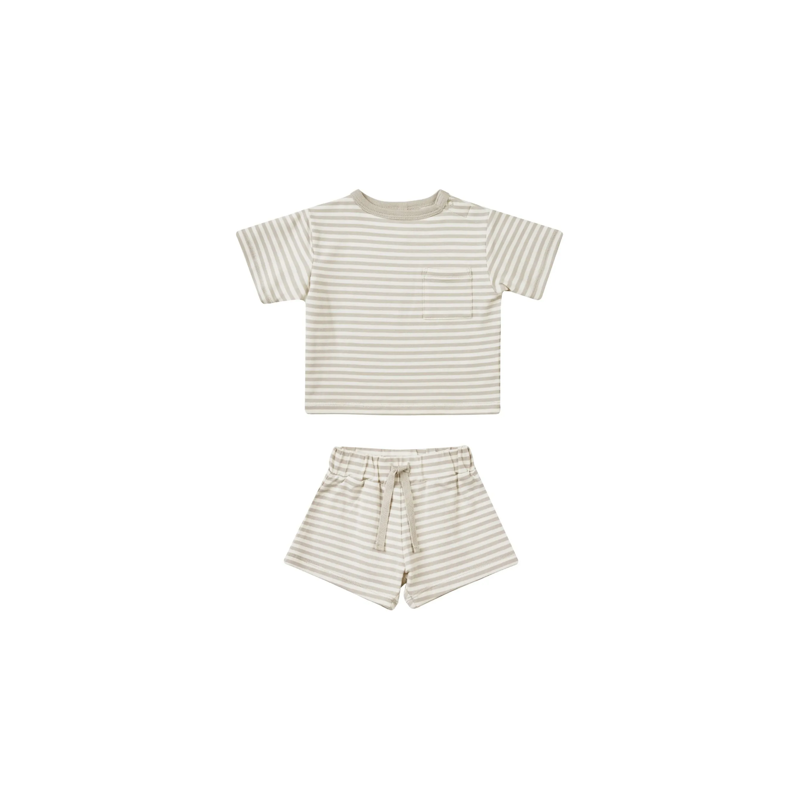 boxy pocket tee   short set || ash stripe