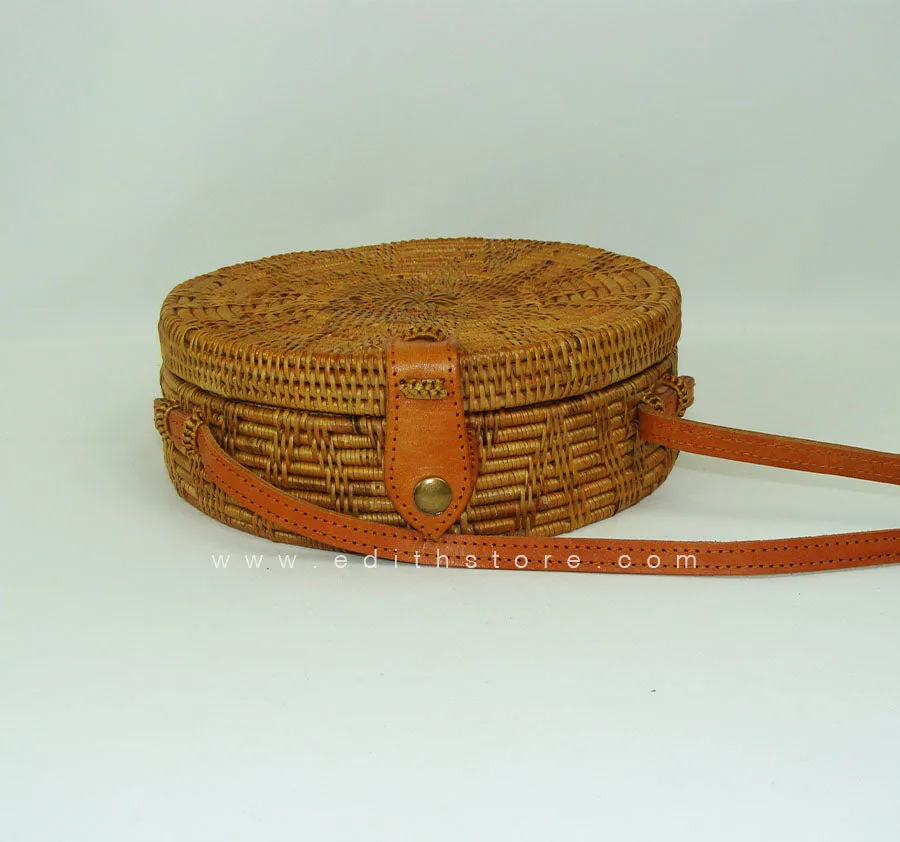 Brown Flower Rattan  Bag