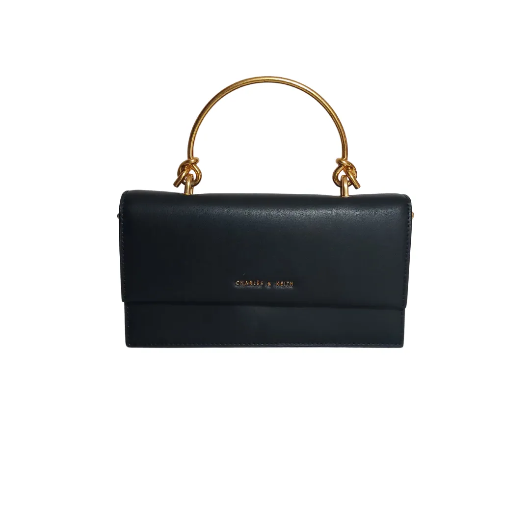 Charles & Keith Black with Gold Handle Wallet-On-Chain | Gently Used |