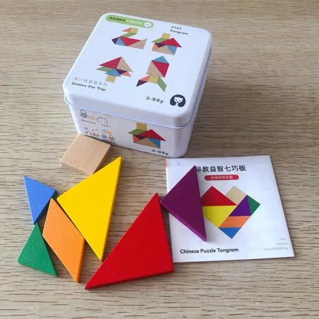 Children Wooden Puzzle Domino Tangram Toys Early Learning Education Intelligence Kids Interactive Game Toys with Retail Box