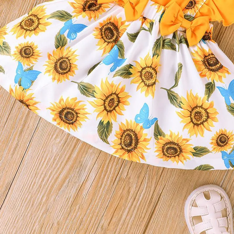 Children's Sunflower Printed Dress In Stock In 2023