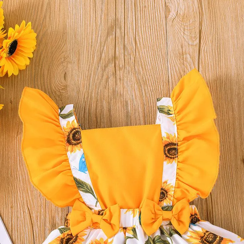 Children's Sunflower Printed Dress In Stock In 2023