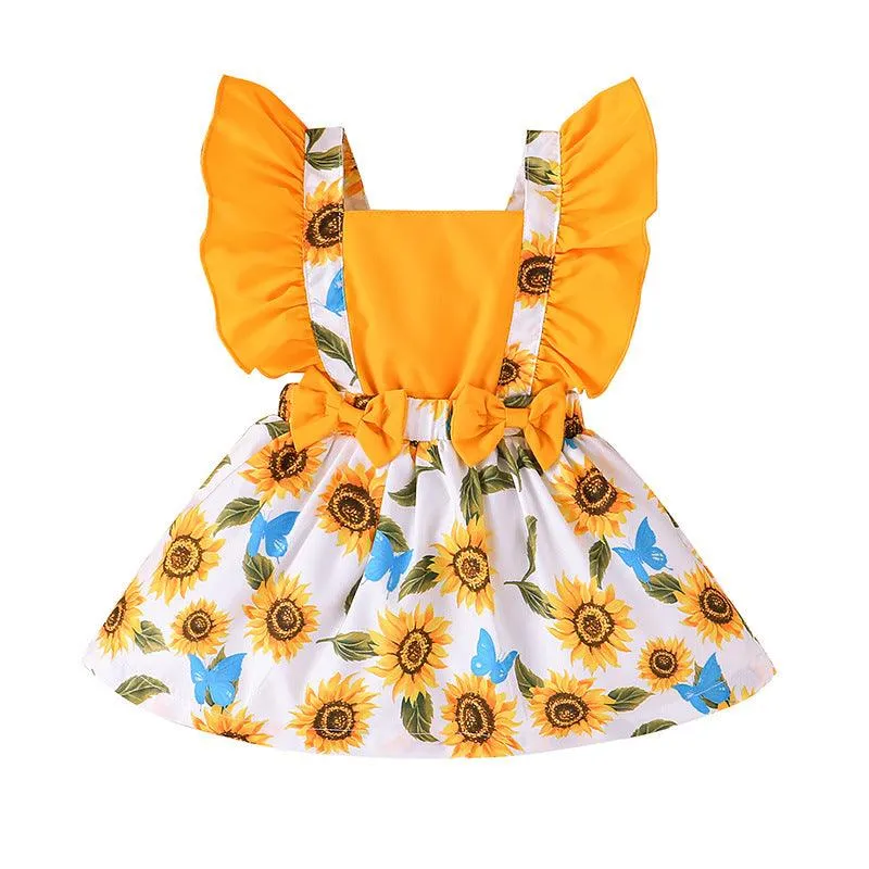 Children's Sunflower Printed Dress In Stock In 2023