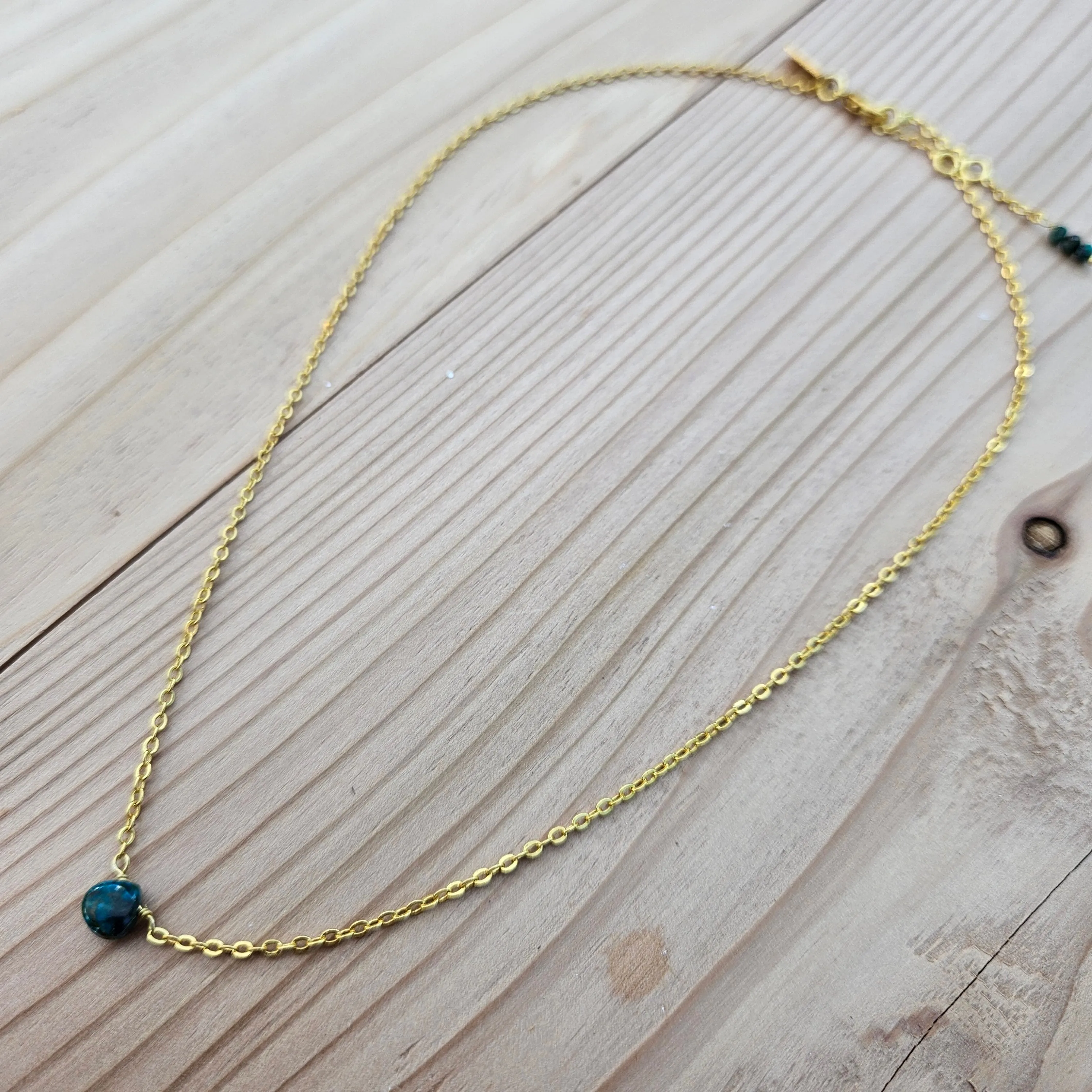 Chrysocolla Natural Nomad Necklace - Gold