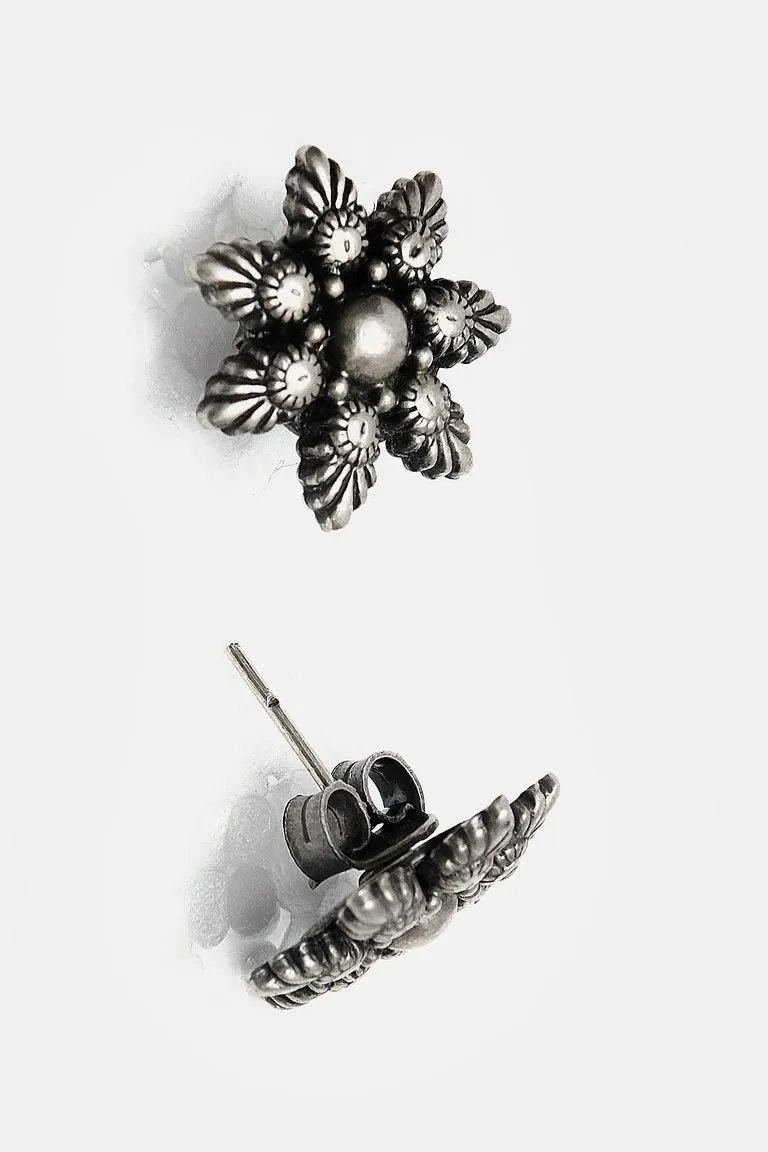 Classic Flower Shape Silver Ear Tops