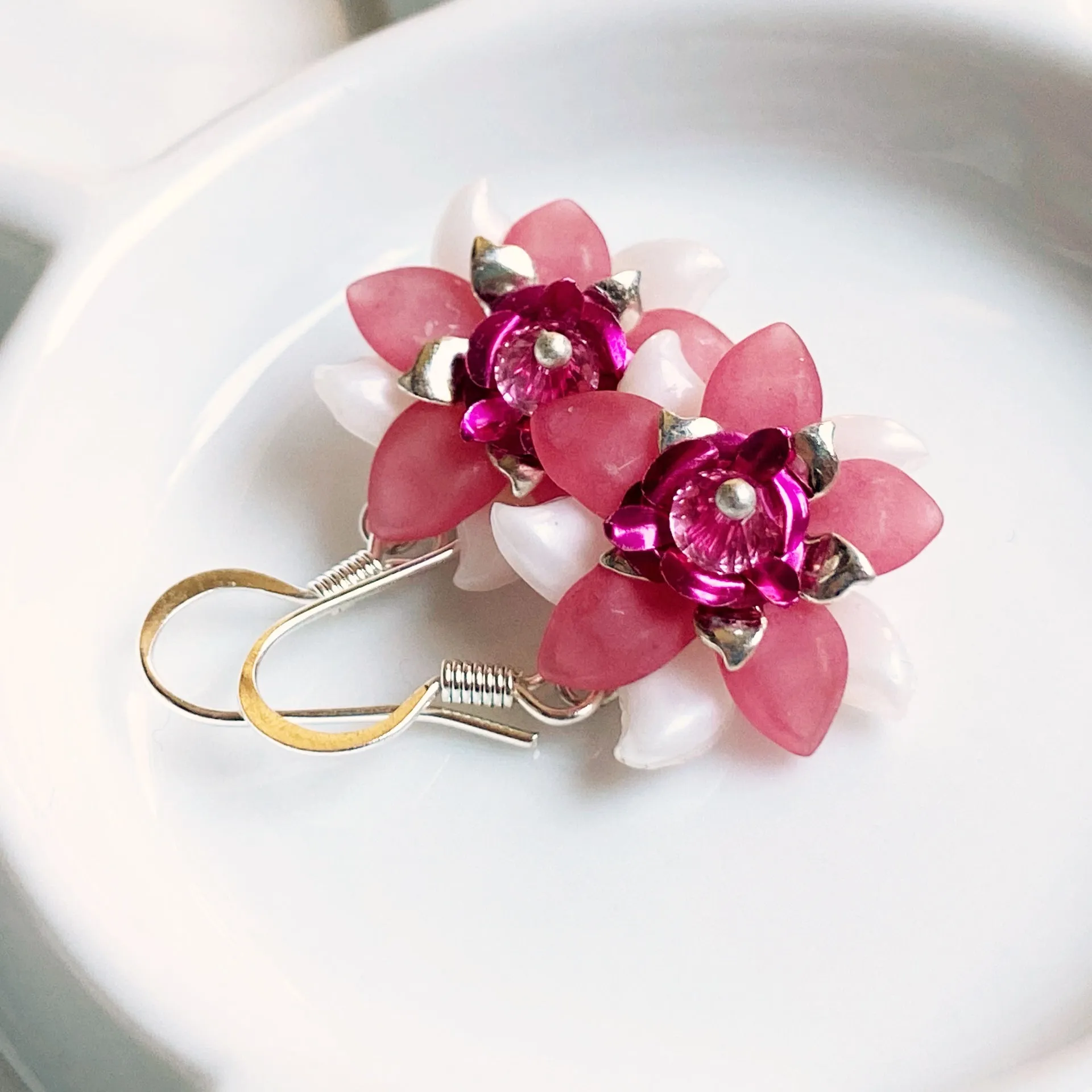 Clearance Pink layered flower earrings