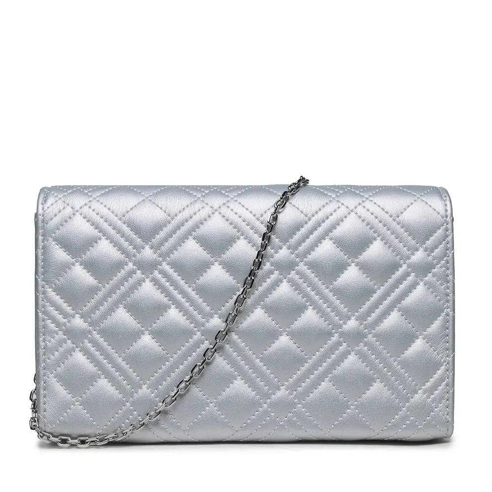 Clutch Donna con Tracolla LOVE MOSCHINO linea Shiny Quilted colore Argento