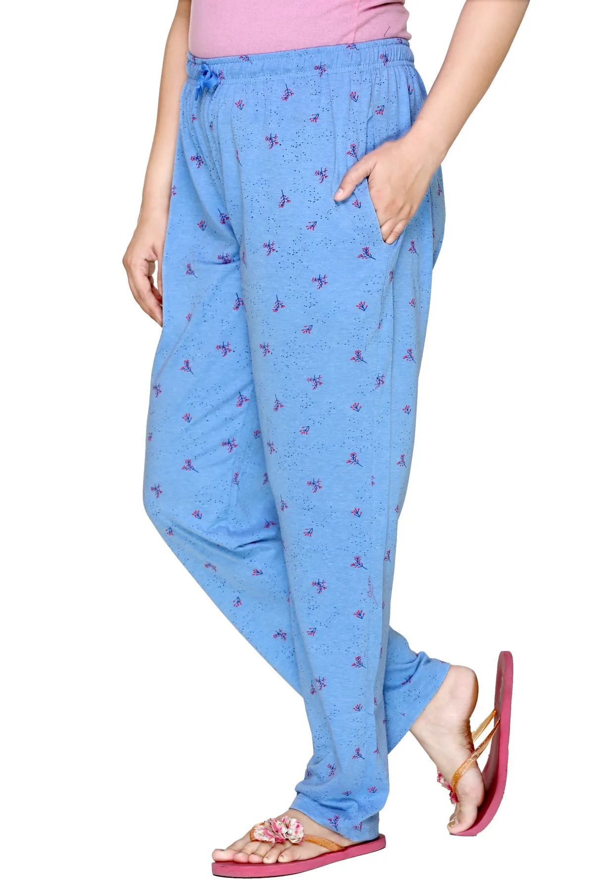 Cotton Printed Night Pants For Women -Sky Blue