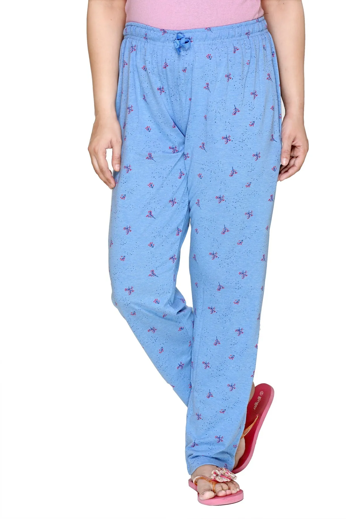 Cotton Printed Night Pants For Women -Sky Blue