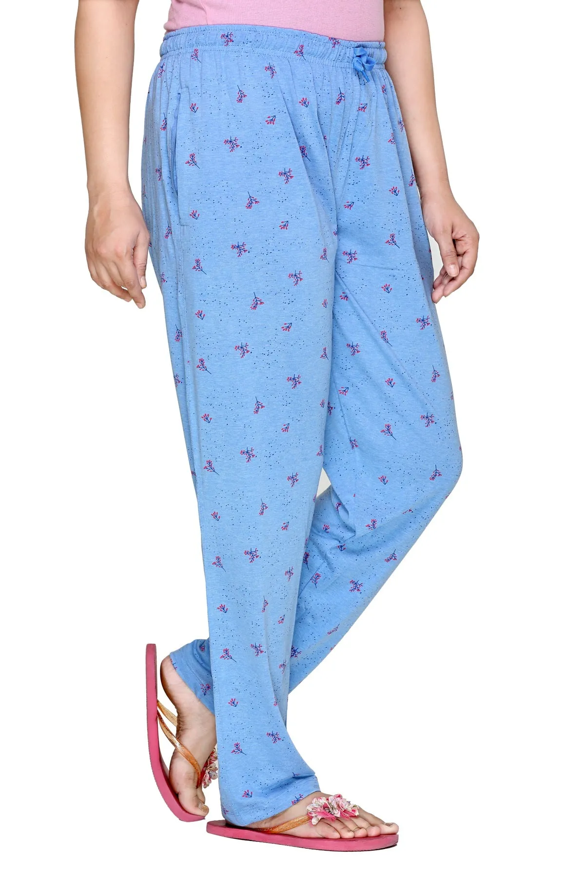 Cotton Printed Night Pants For Women -Sky Blue