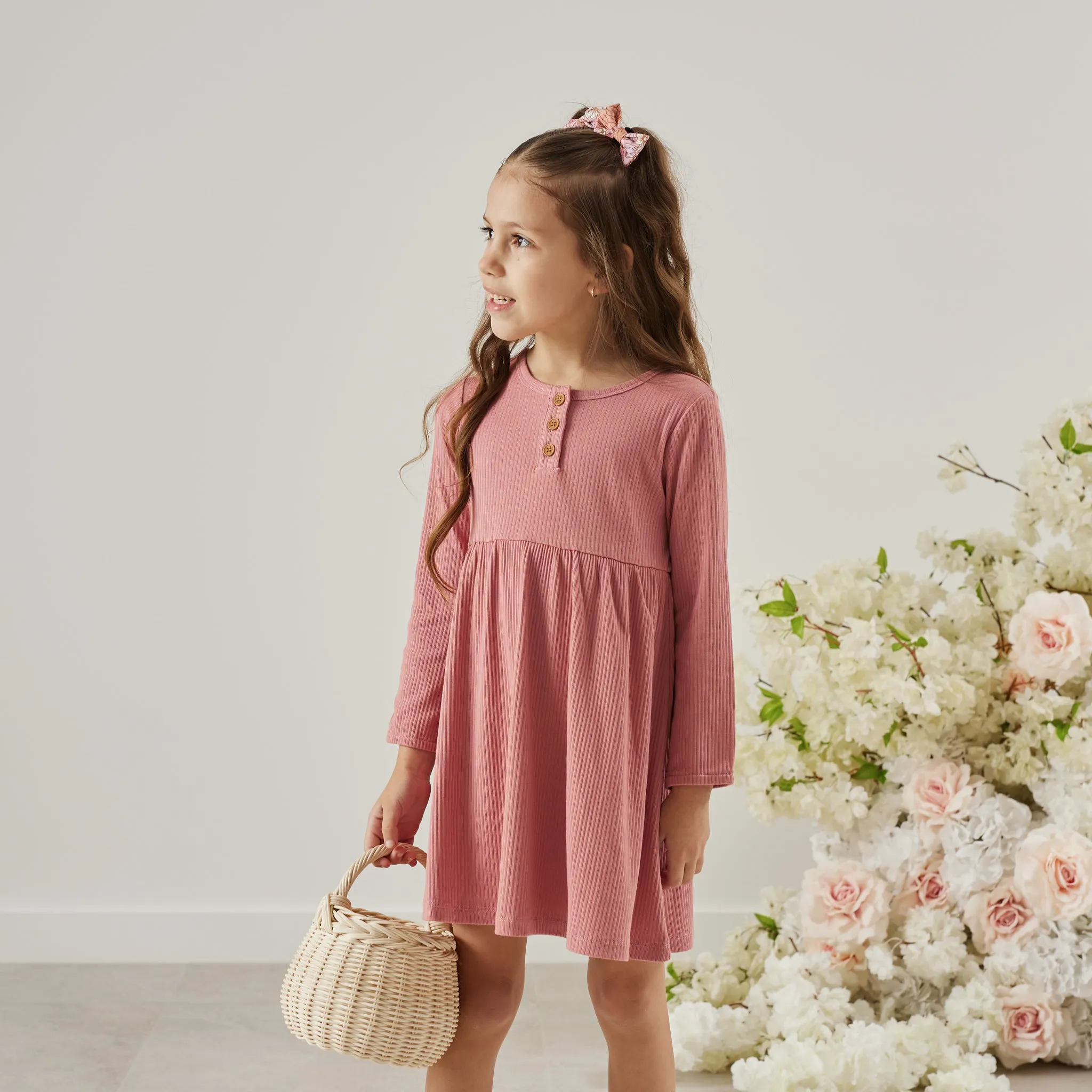 Cozy Basic LS Dress - Cinder-Rose