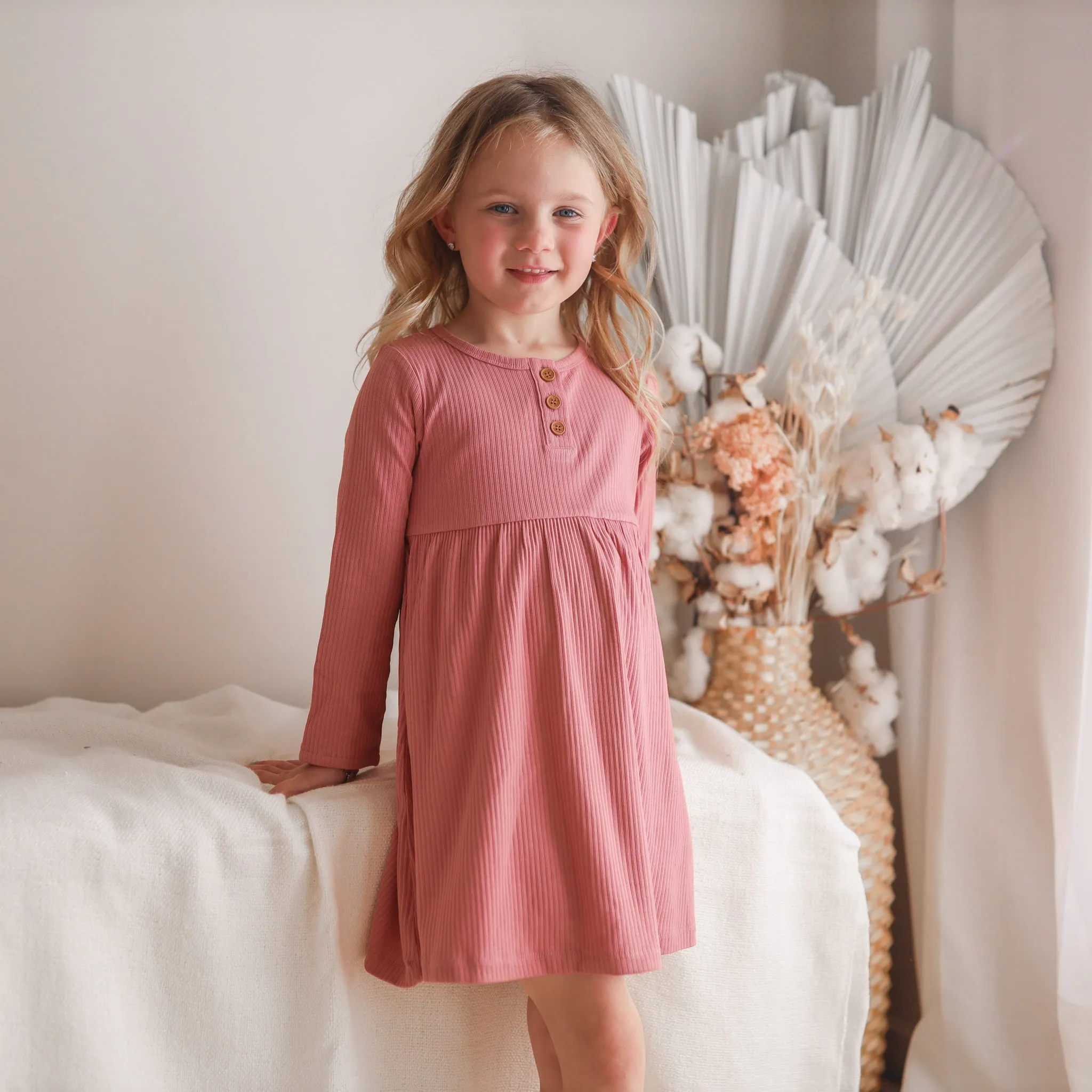 Cozy Basic LS Dress - Cinder-Rose