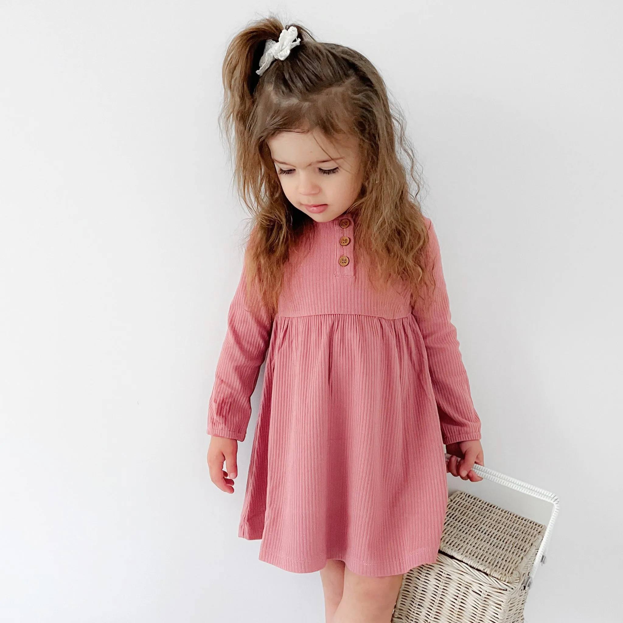 Cozy Basic LS Dress - Cinder-Rose