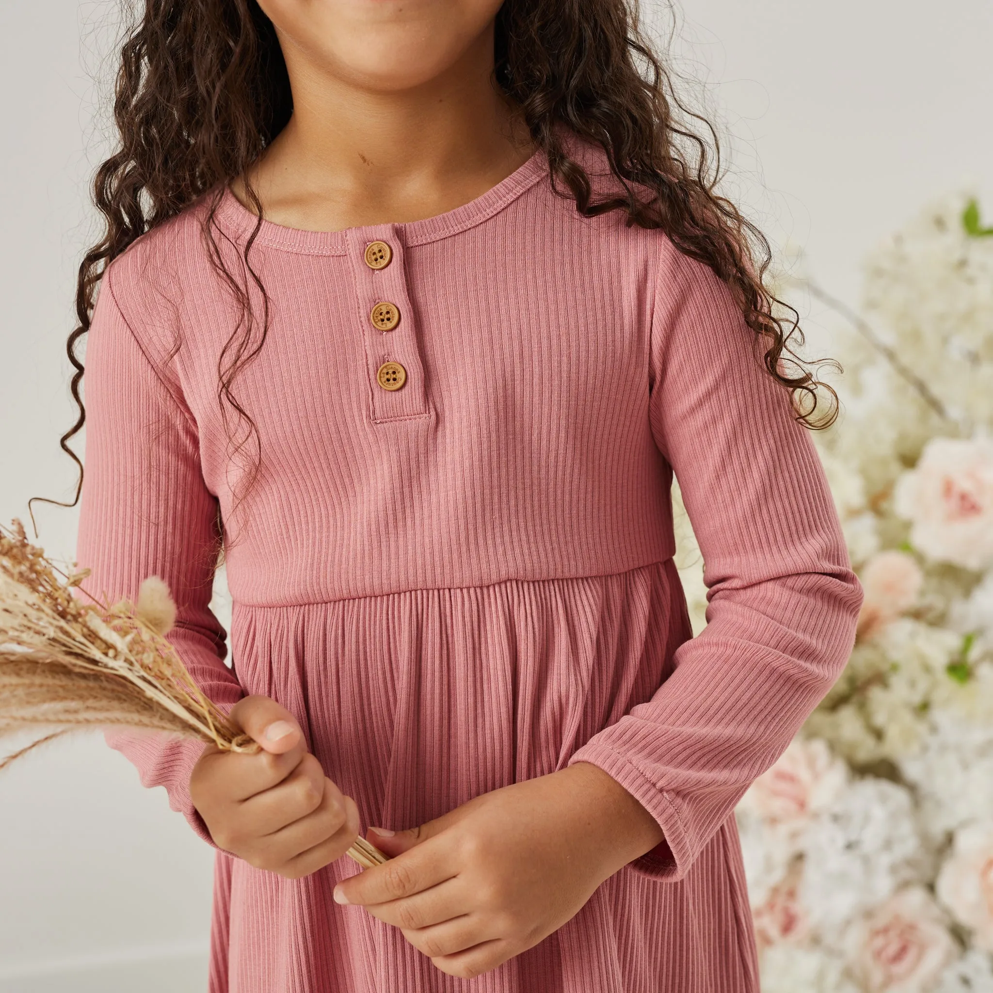 Cozy Basic LS Dress - Cinder-Rose