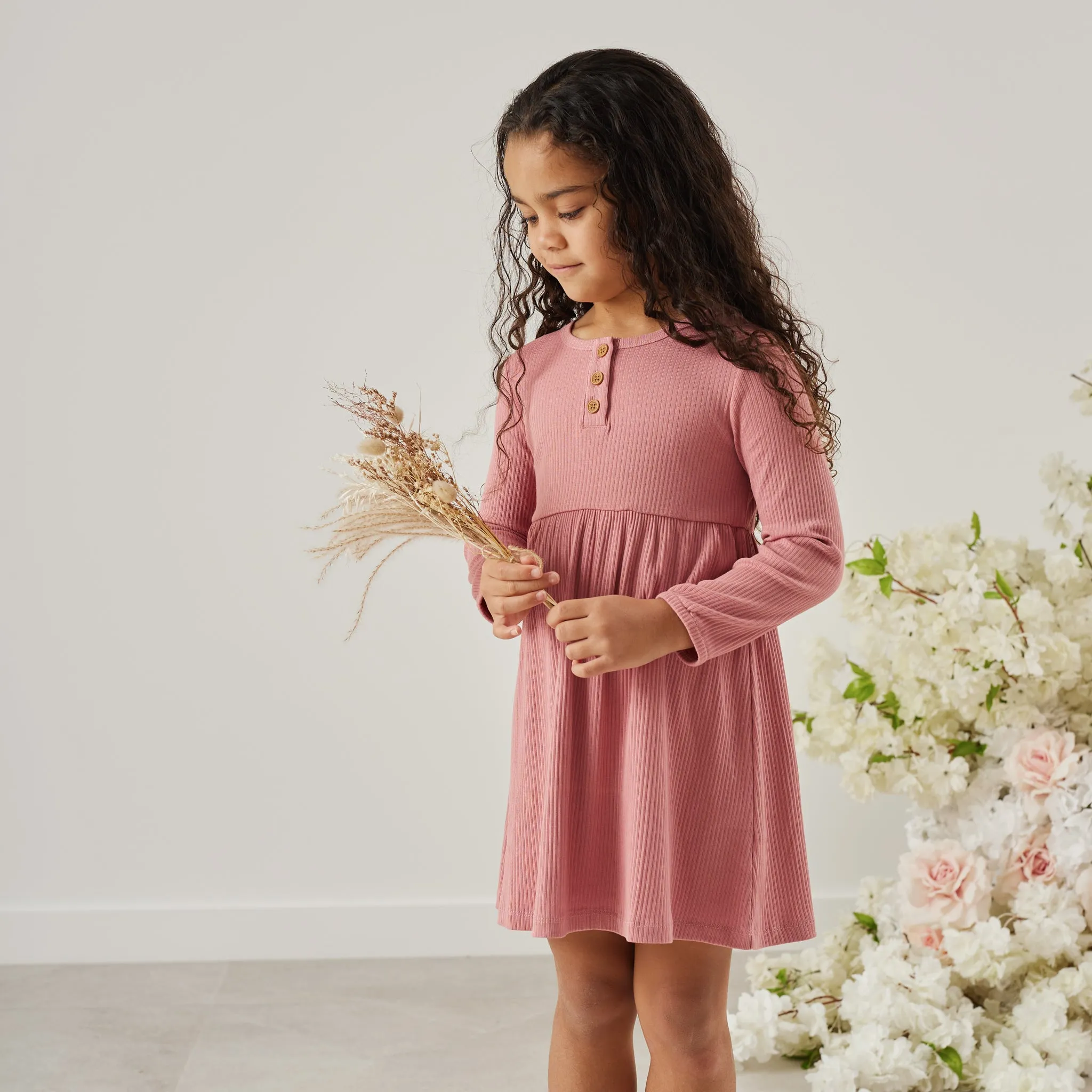 Cozy Basic LS Dress - Cinder-Rose