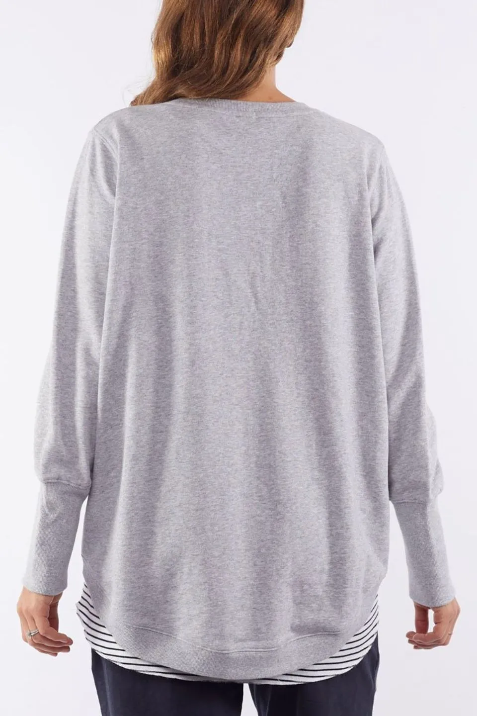 Divine Grey Marle Rib Cuff Fleece Crew